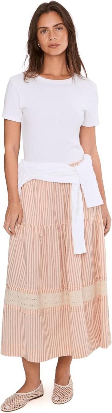 Toad&Co Airscape Midi Skirt Dusty Cedar Stripe Dobby Size Large NWT